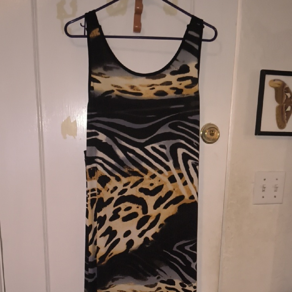 VENUS | Black and Gold Animal Print Maxi Dress